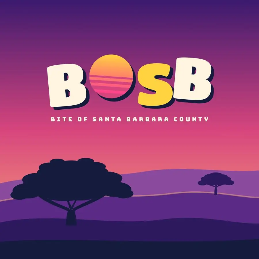 BOSB sunset poster with hills and oak tree silhouettes